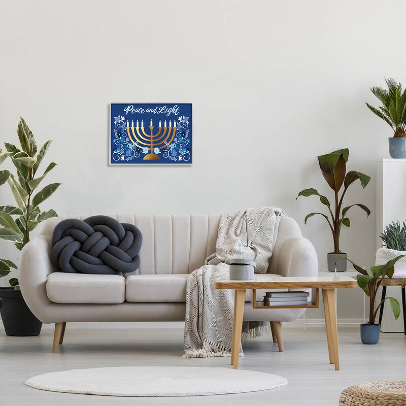 Stupell Peace & Light Floral Hanukkah Menorah Framed Giclee Art by Darlene Seale