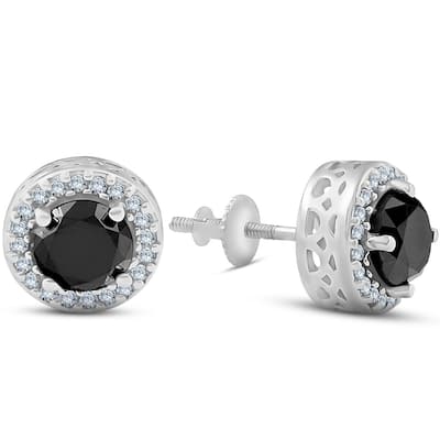 3.25 Ct Black & White Round Diamond Halo Studs White Gold