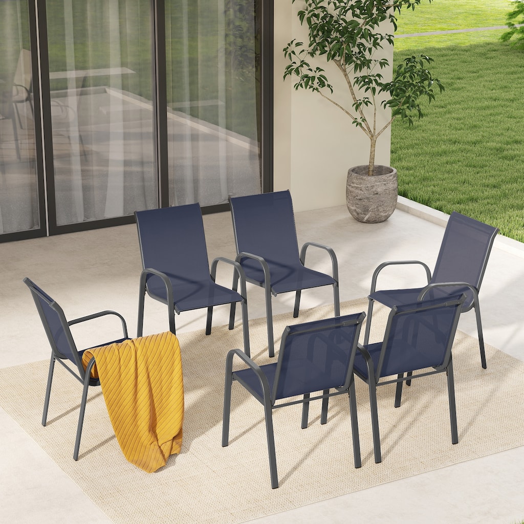 TerraTex 6-Piece Metal Patio Dining Chairs with Greige Textilene Fabric