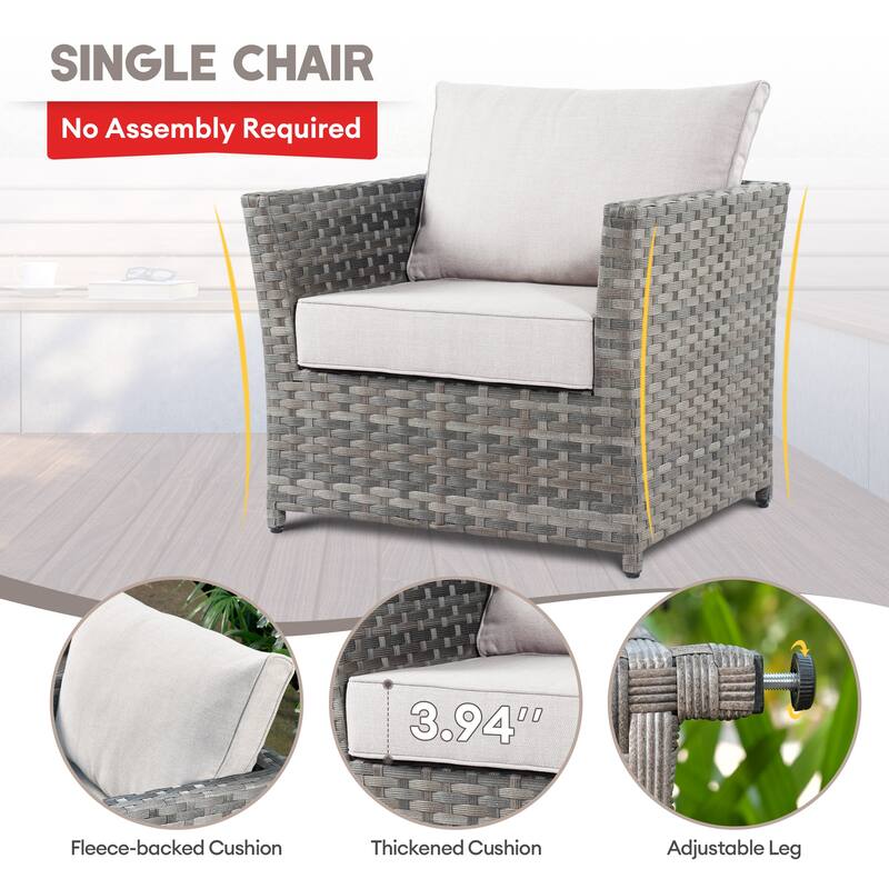 XIZZI 10-piece Patio Rattan Wicker Furniture with Rectangular Fire Pit
