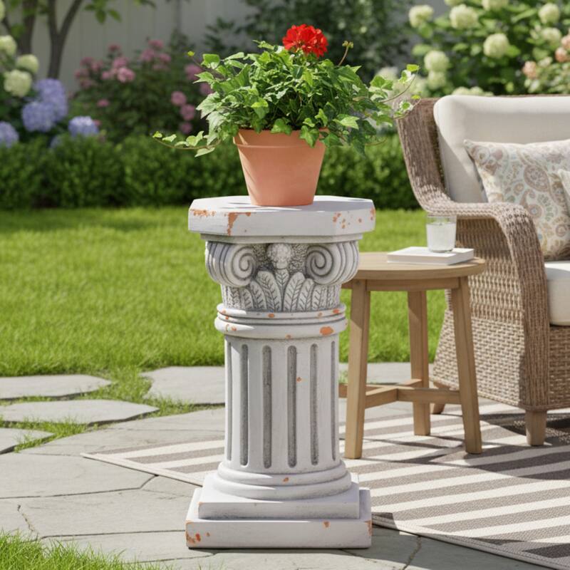 Christopher Knight Home - 18.50"H Classical Ionic MGO Pedestal Plant Stand Side Table for Indoor & Outdoor