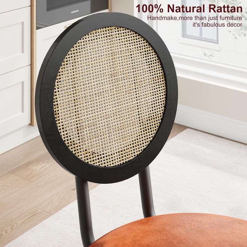 Boho Dining Chairs Set with Thicken Upholstered Natural Rattan Back