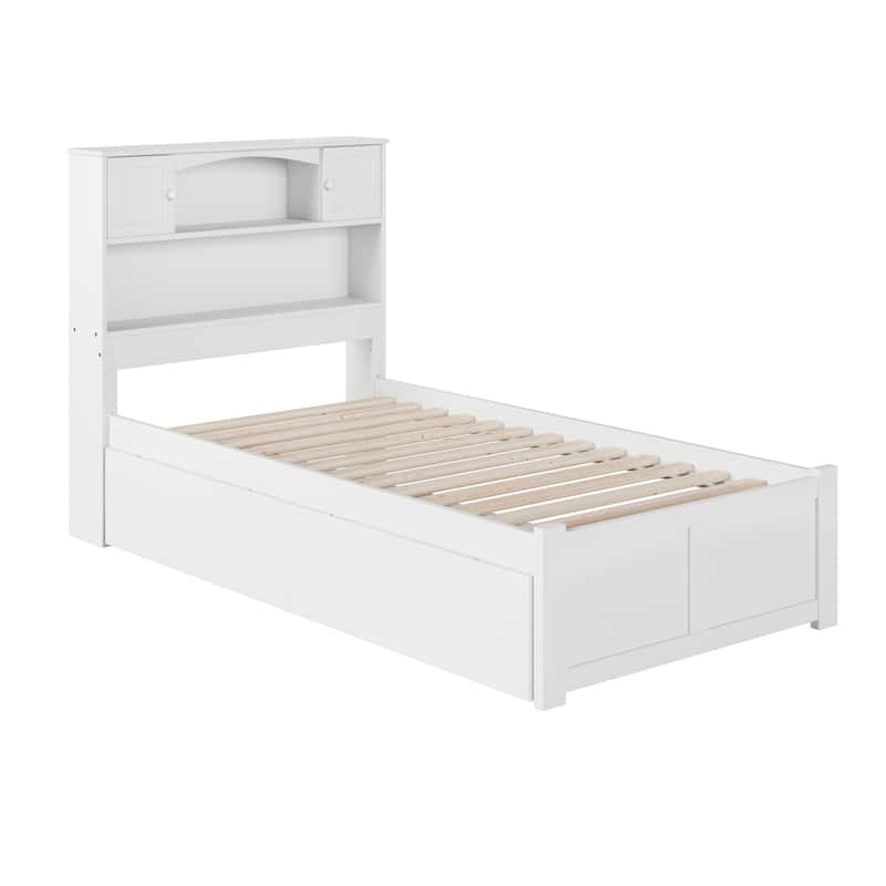 AFI Newport Twin Size Platform Bed with Footboard & Storage Drawers in White