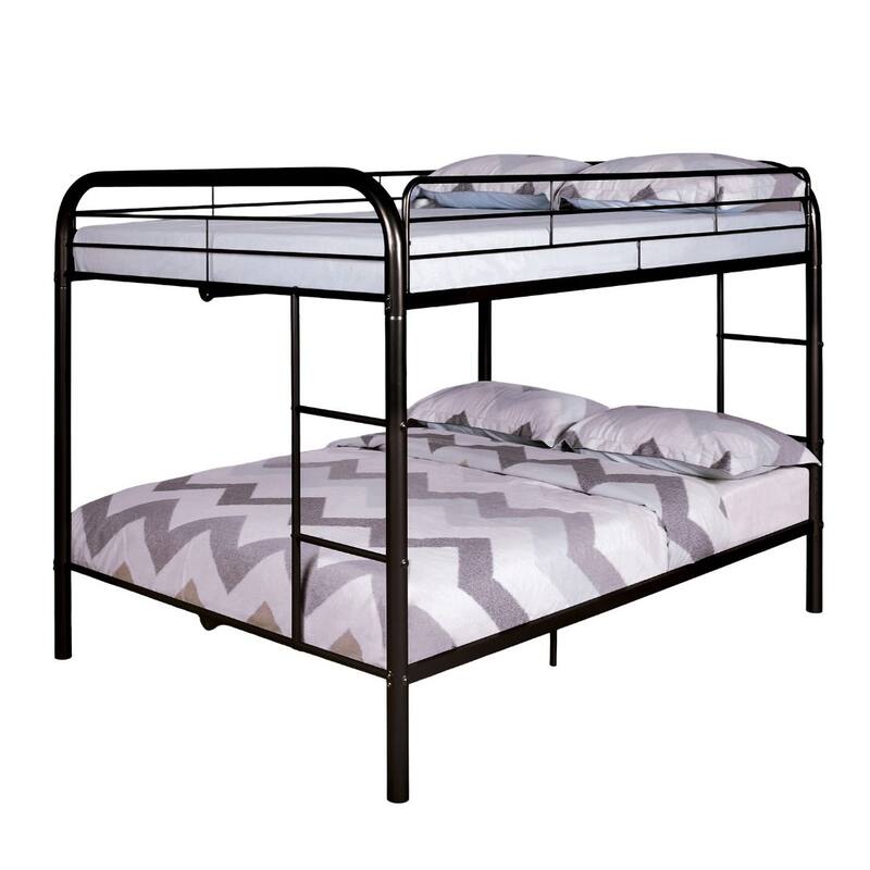 Full Over Full Metal Bunk Bed with Angled Ladder, Black, Contemporary Style