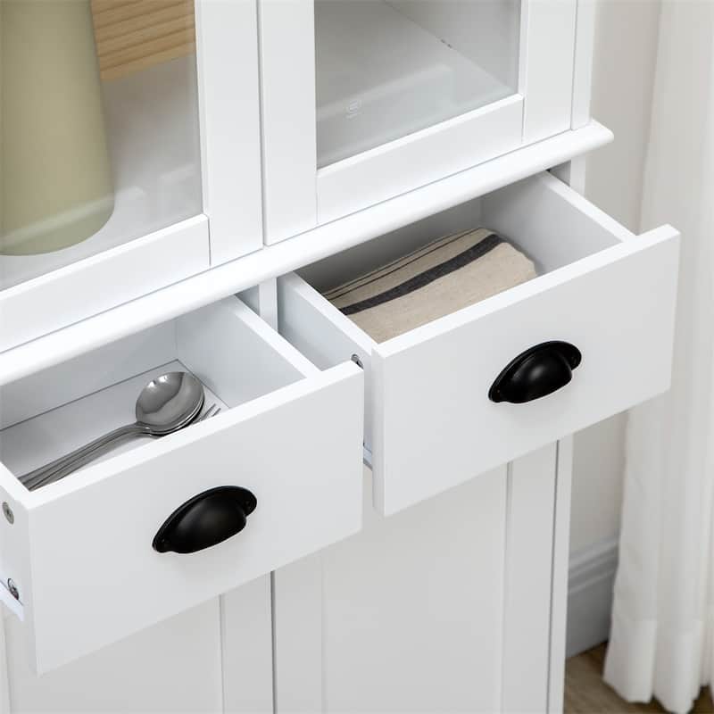 Freestanding Kitchen Pantry with Doors, Adjustable Shelves, 2 Drawers