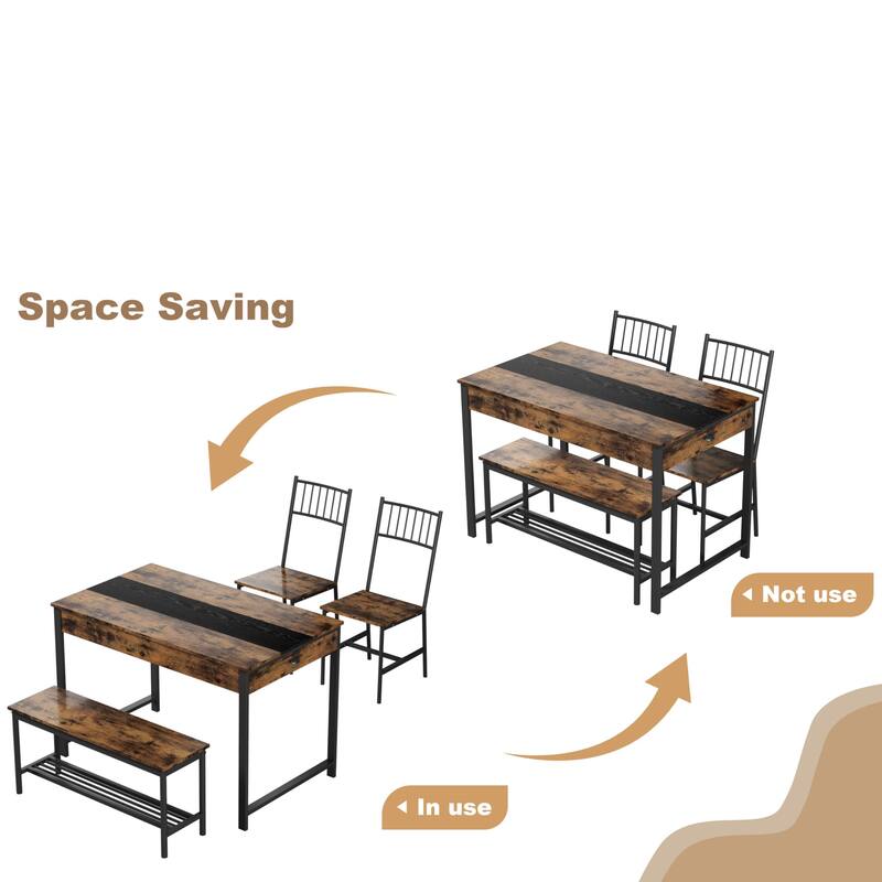 Dining Table Set for 4, Small Kitchen Table and 2 Chairs for 4 with Bench