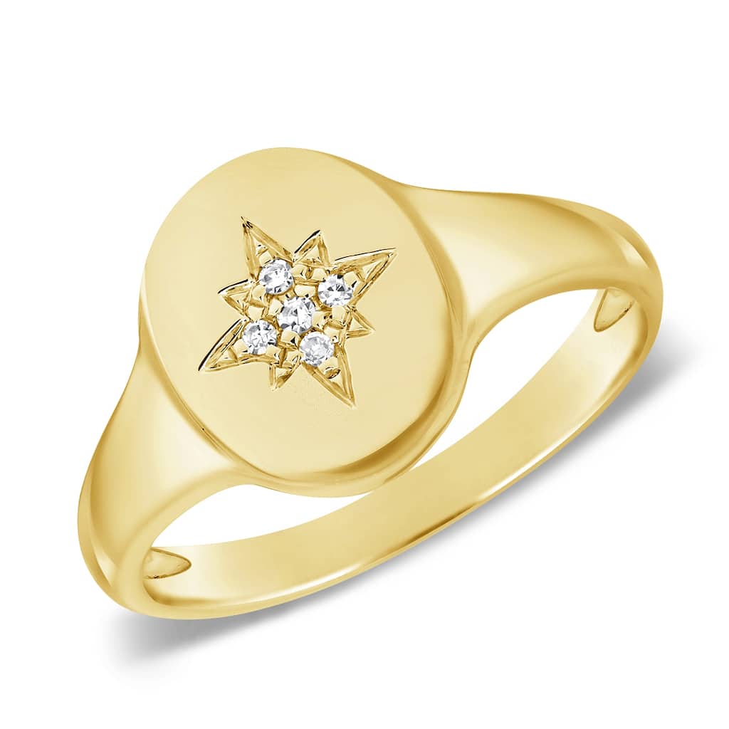 Joelle Collection Joelle Collection Diamond Signet Ring 14K Gold Pinky Ring For Her Size 4
