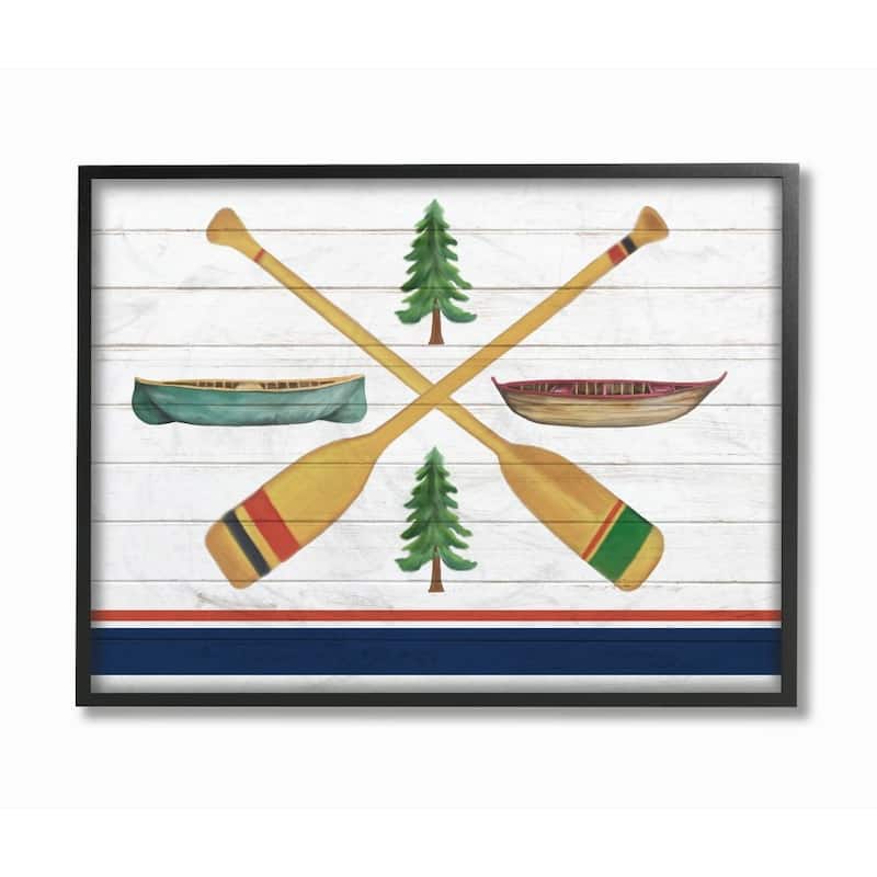 Stupell Camping Crossed Oars Boats Brown Blue White Rustic Art Framed Wall Art