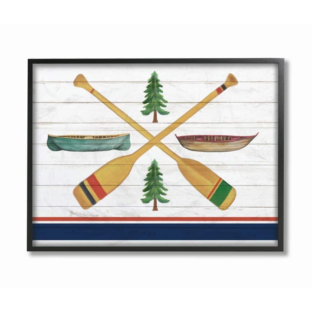 Stupell Camping Crossed Oars Boats Brown Blue White Rustic Art Framed Wall Art