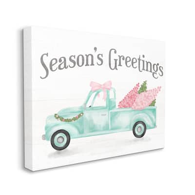 Stupell Industries Pink Turquoise Christmas Season's Greetings Truck Canvas Wall Art - Multi-Color