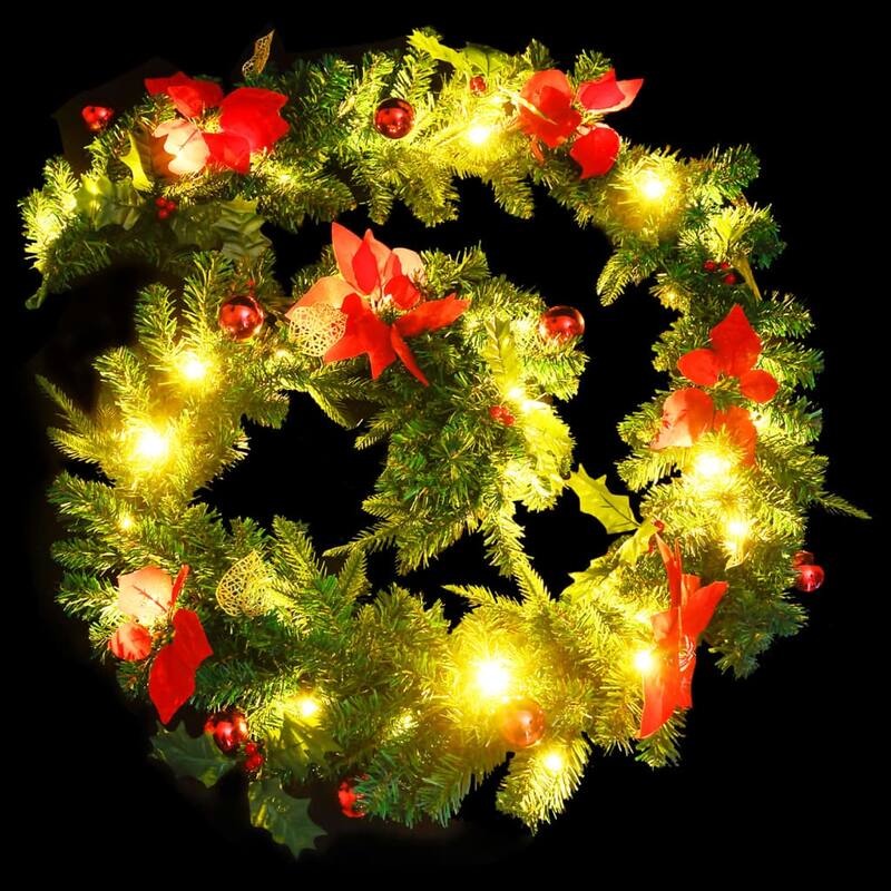 vidaXL Christmas Garland Holiday Artificial Xmas Garland with LED Lights PVC - 8.9'