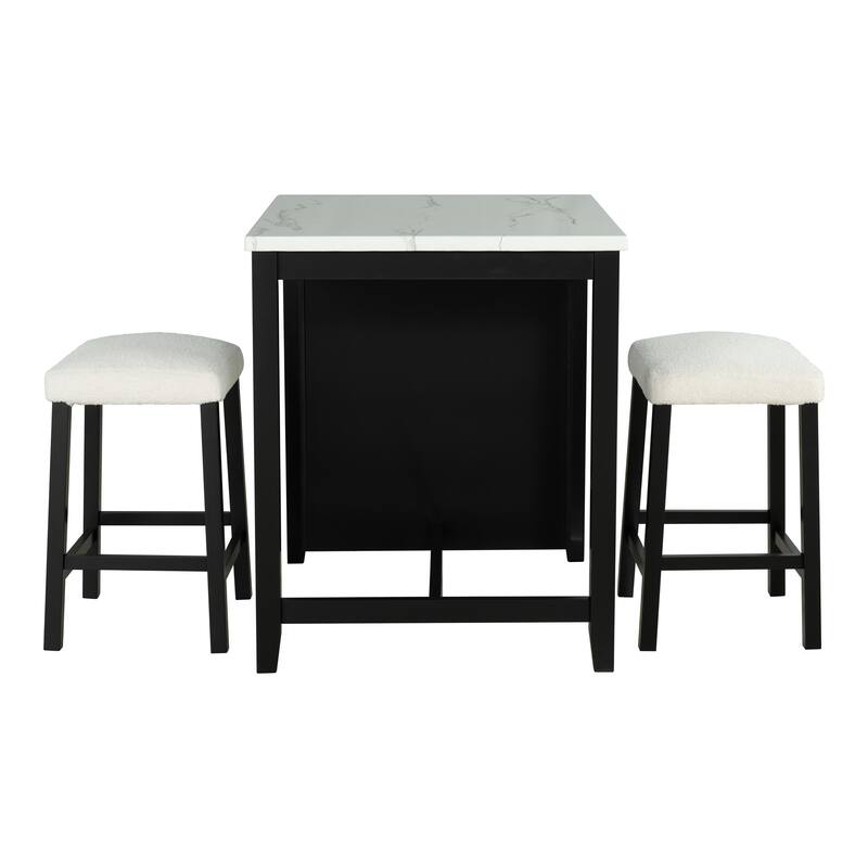 Furniture of America Manter 3-Piece Black Wood 3-Shelf Counter Height Dining Table Set with USB Ports