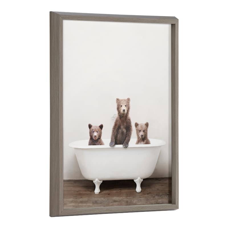 Kate and Laurel Blake Bears in Bathtub Printed Glass by Amy Peterson - 18x24 - Plastic - Grey
