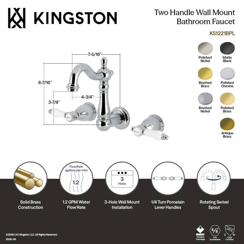 Kingston Brass Bel-Air Double-Handle Wall Mount Bathroom Faucet