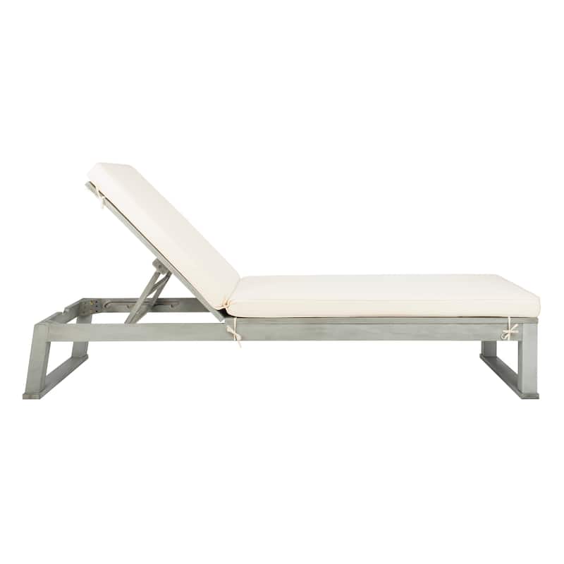 SAFAVIEH Outdoor Kaliyah Solid Wood Chaise Lounge Chair - 25Wx81Dx37H - Grey/Beige