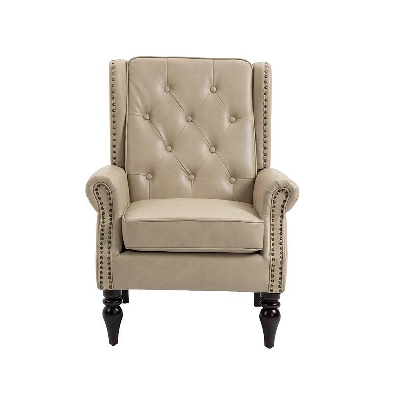 Transitional Wingback Accent Chair Armchair with Sturdy Wood Legs