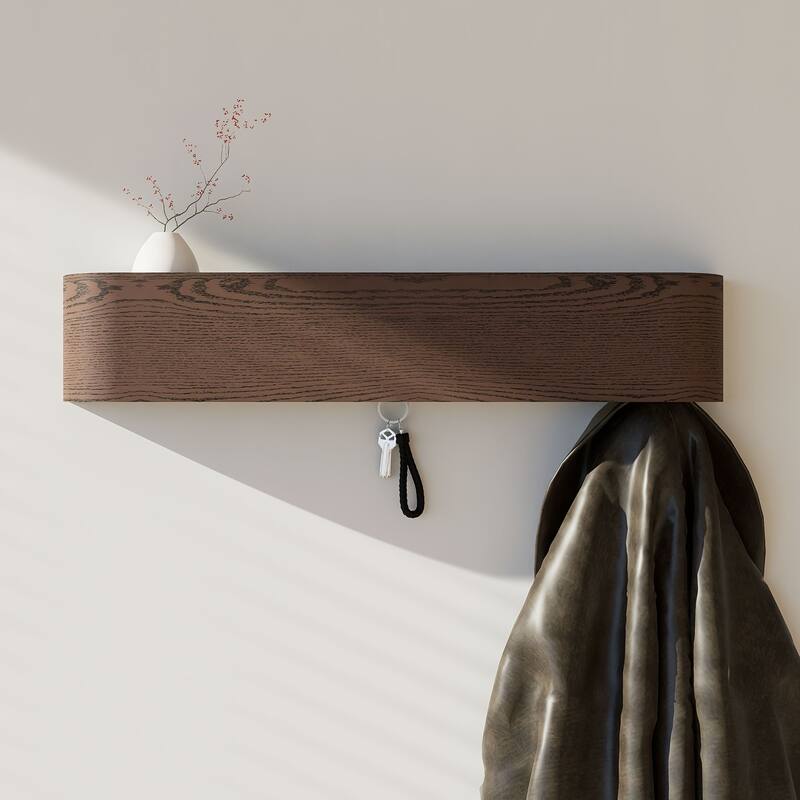 Solid Wood Wall-Mounted Coat Rack with Hooks - Walnut