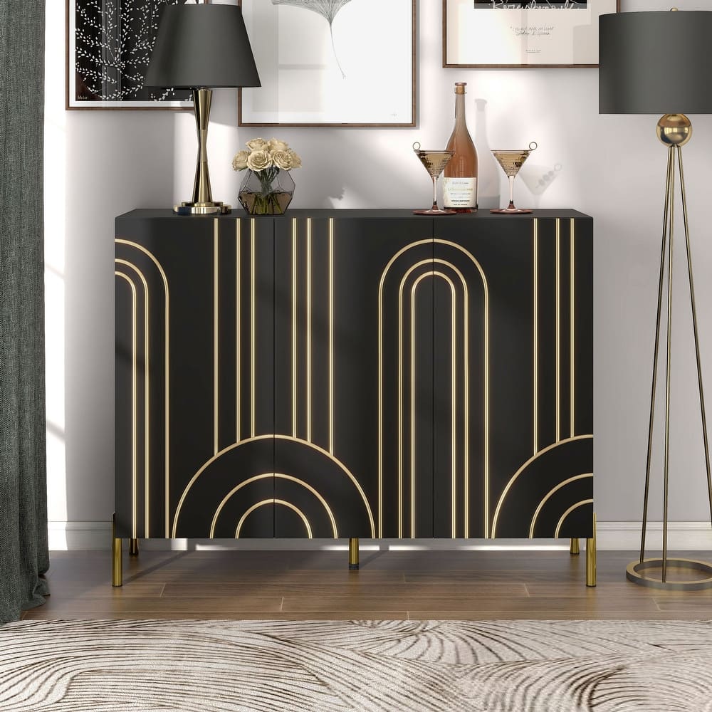 DH BASIC Modern Adjustable 4-Shelf Dining Sideboard Buffet with Storage Cabinet by Denhour