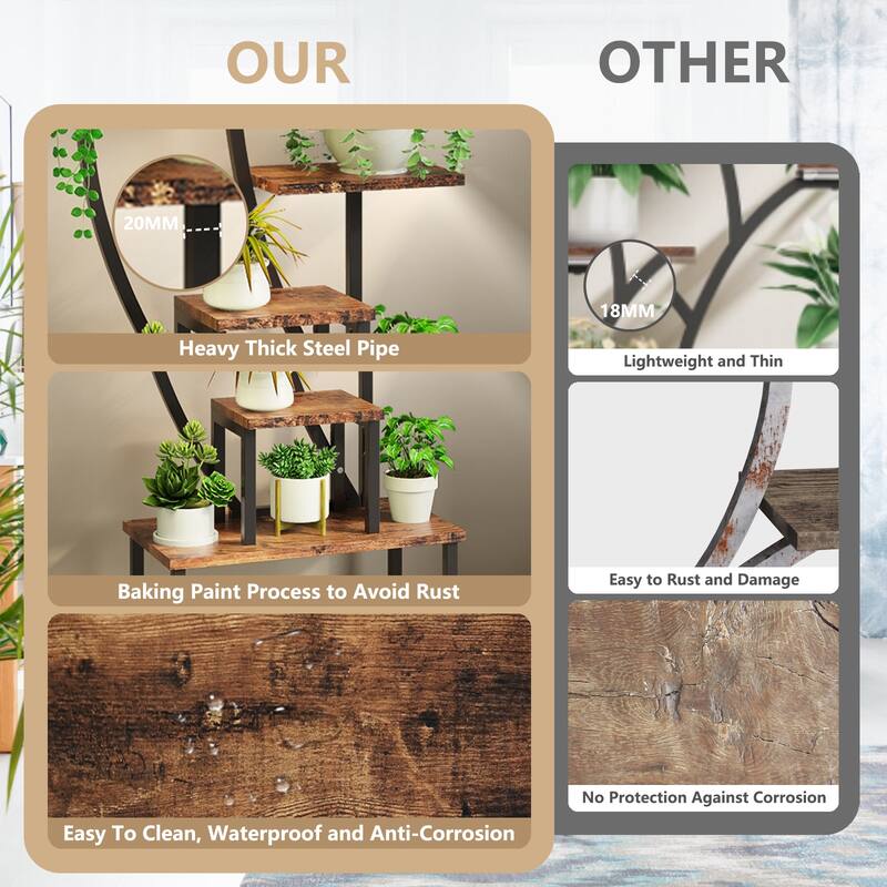 63"H 9 Tiered Indoor Plant Stand with Grow Lights
