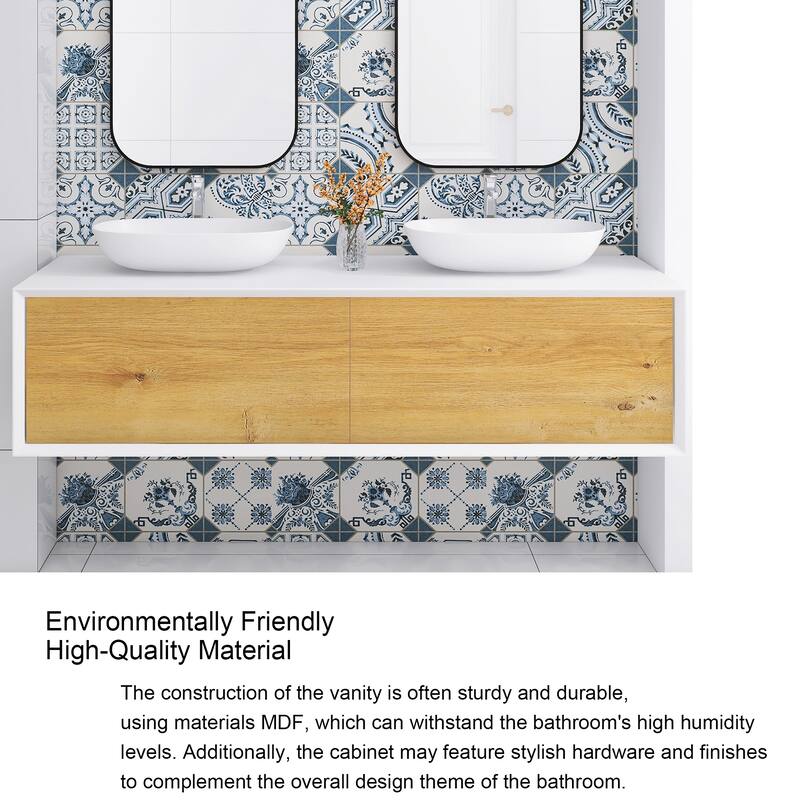 Floating Bathroom Vanity with Solid surface Top in F.OAK and Matte White