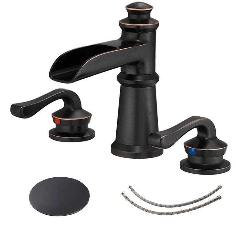 Widespread Waterfall Bathroom Faucet With Drain Assembly 3 Hole Bathroom Sink Faucets Double Handle 8 Inch Basin Vanity Taps