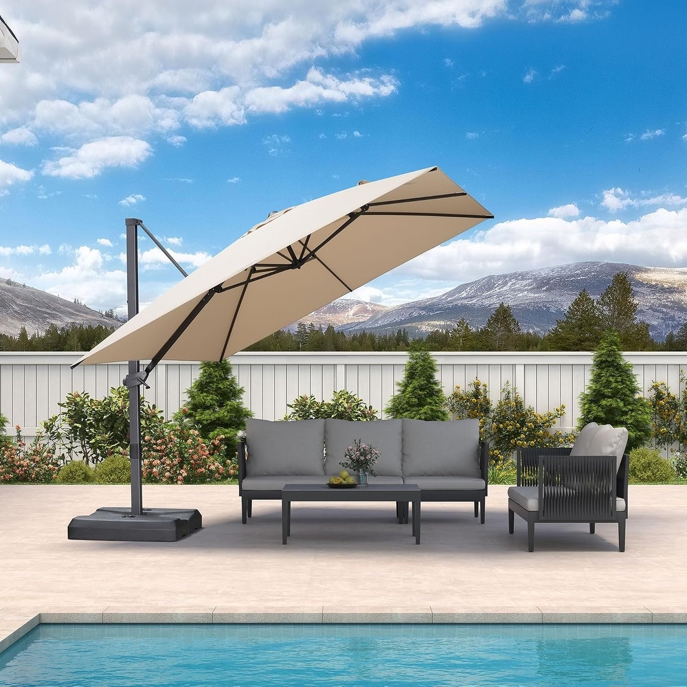10ft patio offset umbrella outdoor hanging umbrella by bonosuki Aoodor 10ft. Offset Hanging Umbrella with Base