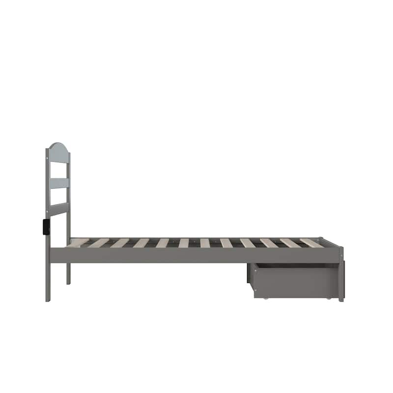 Twin Bed with Storage Drawer - Grey Platform Bed Frame - Modern Design