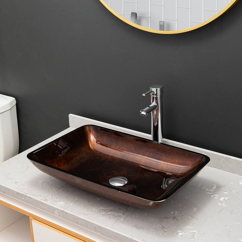 Vinnova Glass Rectangular Vessel Bathroom Sink without Faucet
