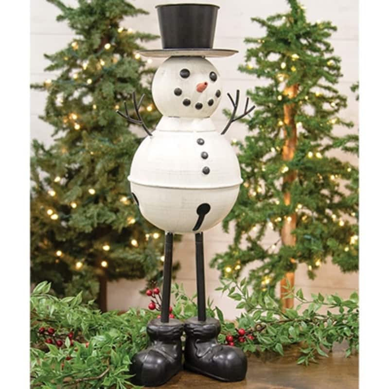 21” Black-White Distressed Metal Standing Top Hat Snowman Accent with for Christmas Seasonal Decor - 21" H x 6.5"Dia