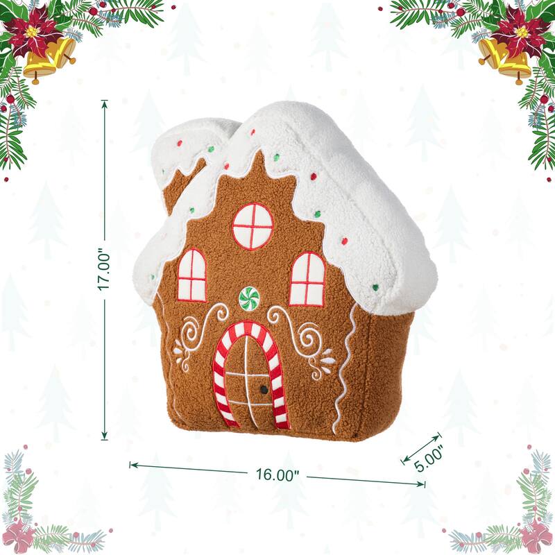 Glitzhome Set of 2 Christmas Gingerbread Man and House Shaped Throw Pillows