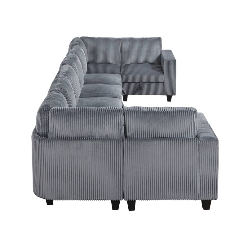 8-Piece Modular Sectional with Storage, Pockets, Ports in Dark Gray Corduroy, Solid Wood