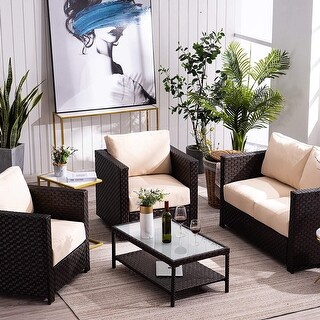 Mcombo Patio Furniture Sectional Set,4 Pieces Outdoor Wicker Sofa