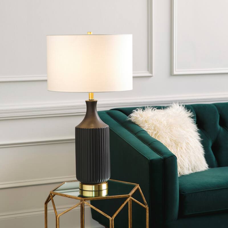 Jared Glazed Ceramic Linear Texture Table Lamp - 31"H x 17"W x 17"D