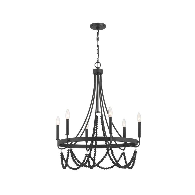 Acroma 6 - Light Steel Dimmable Candle Style Wagon Wheel Chandelier, Bead Chandelier