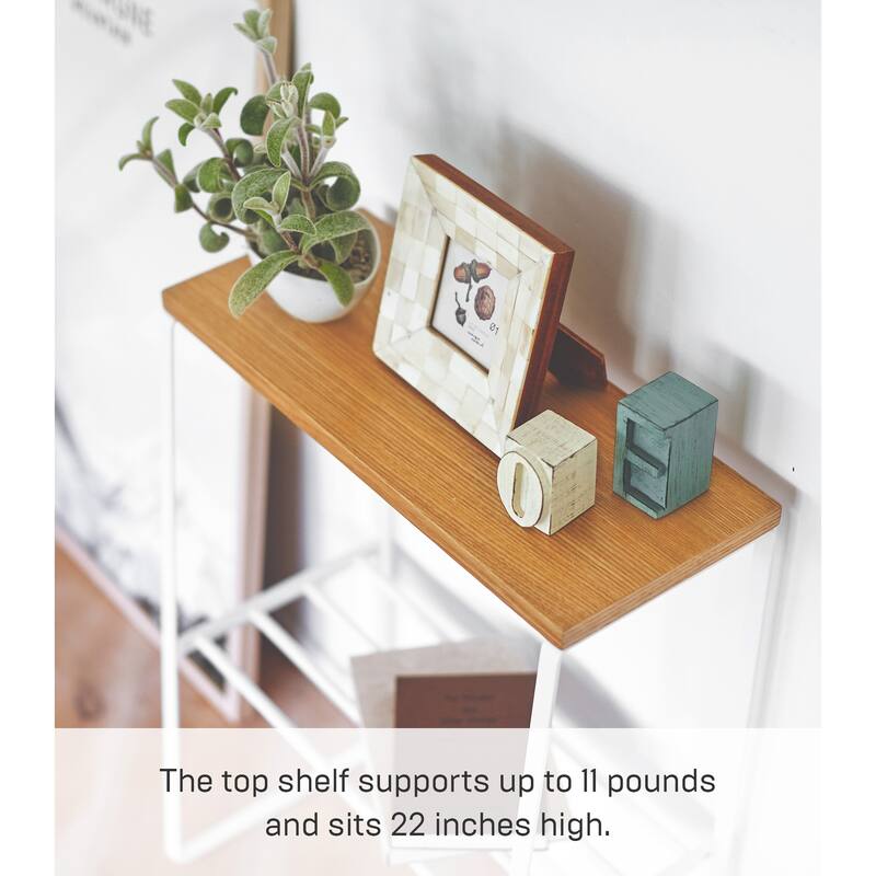 Yamazaki Home End Table, Steel and Wood, Holds 11 lbs - L 8.66 x W 16.54 x H 22.24 inches