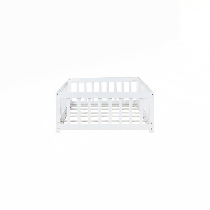 Rubber Wood Floor Bed with Fence without Door