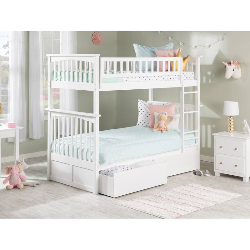 AFI Columbia Twin over Twin Size Bunk Bed with Bed Drawers & Charging Station in White