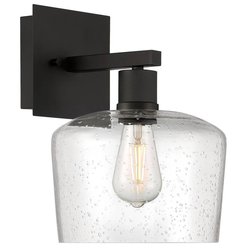 Port Nine Chardonnay LED Wall Sconce - Replaceable LED. - Seeded Glass/Matte Black