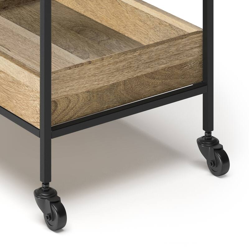 WYNDENHALL Trellis SOLID MANGO WOOD 24 inch Wide Rectangle Industrial Contemporary Bar Cart in Natural - 15" d x 24 w x 34" h