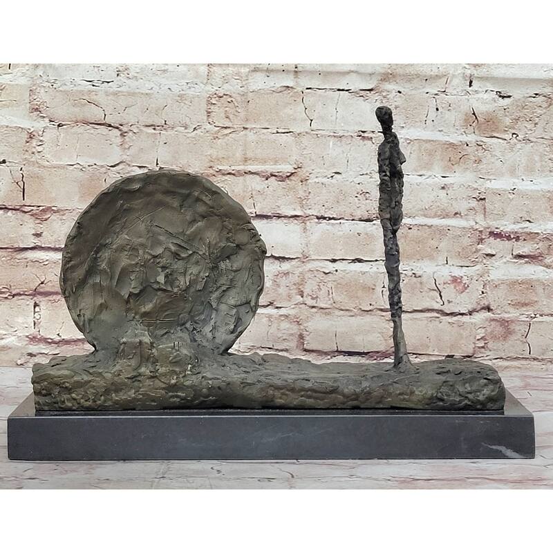 Handcrafted Gia 100 Percent Real Bronze Sculpture Woman And Wheel Clic Artwork Statue
