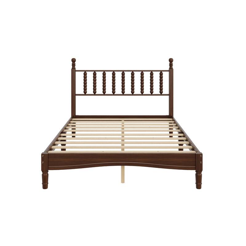 Full Size Wood Platform Bed with Gourd Shaped Headboard, Slat Support