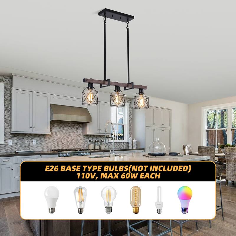 27.6 in./46.5 in. Matte Black Island Chandelier, Suitable For Kitchen, Dining Room, Bedroom