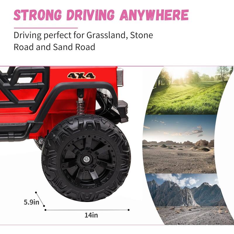 24V Ride on Car Truck with Remote Control, 2 Seater Kids Electric Car, Spring Suspension, 9Ah Battery Powered, 3 Speeds