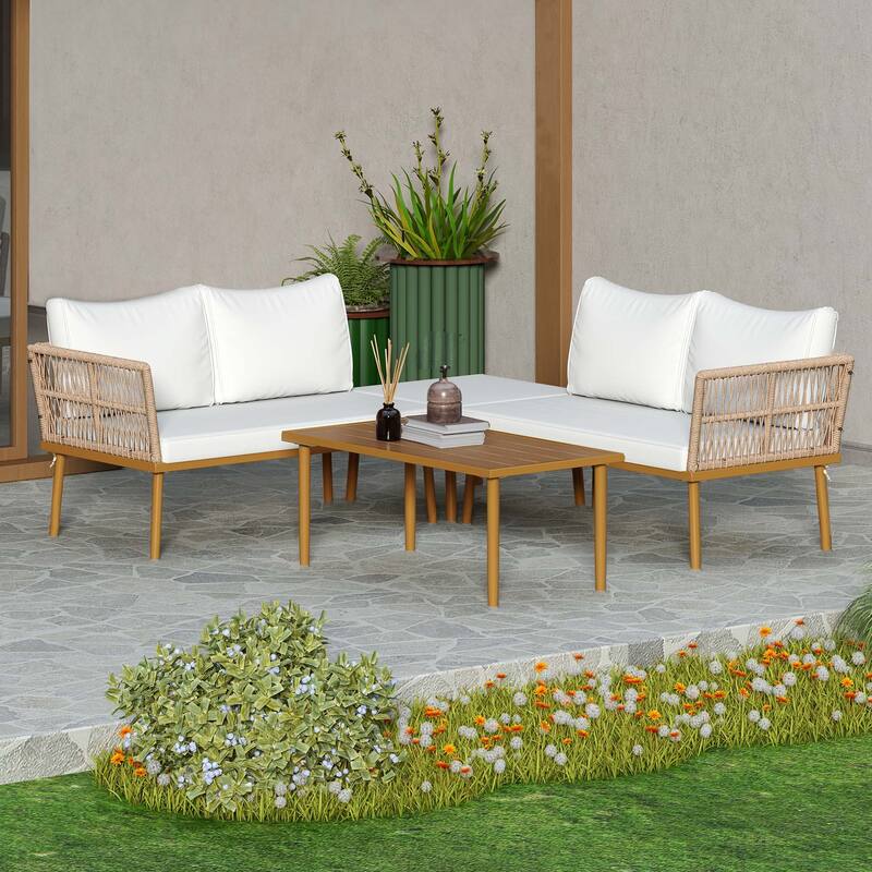 Moasis 4-Piece Outdoor Patio Conversation Set, Wicker Patio Furniture Set with Coffee Table
