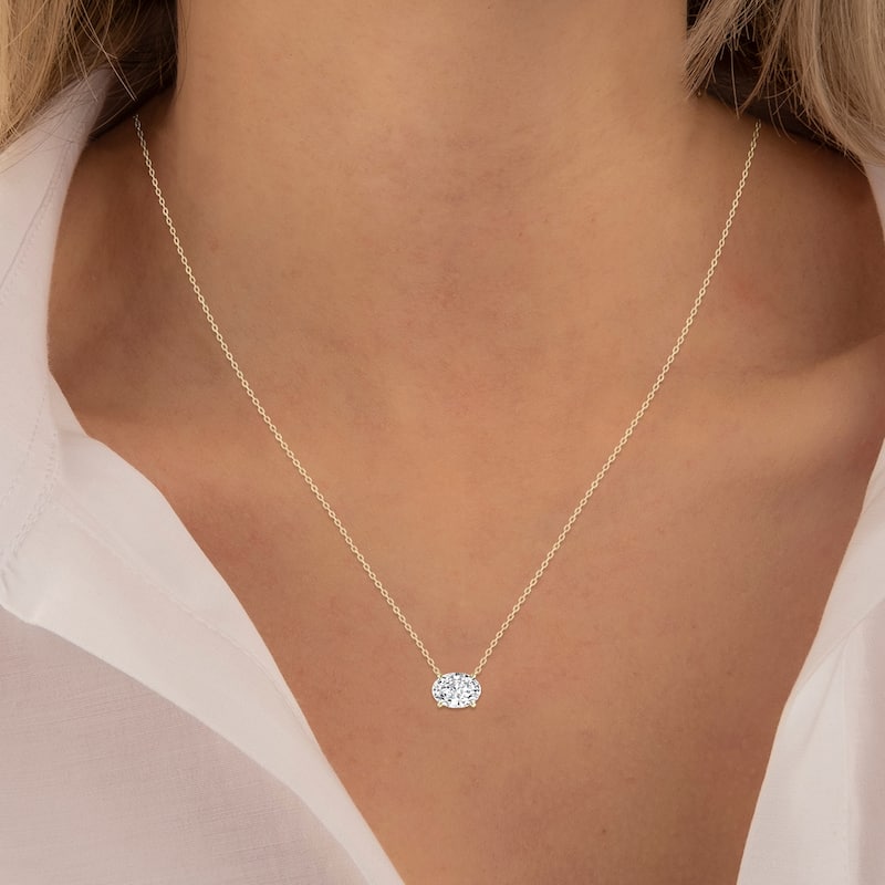 Marquee Lab Grown 3/4 CTW Floating Oval Diamond Solitaire Pendant in 14K Yellow Gold