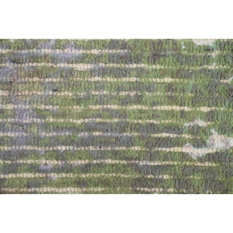 Hand Knotted Oriental Viscose Silk Carpet Modern All-Over Green Abstract Area Rug - 4' 0'' X 2' 0''