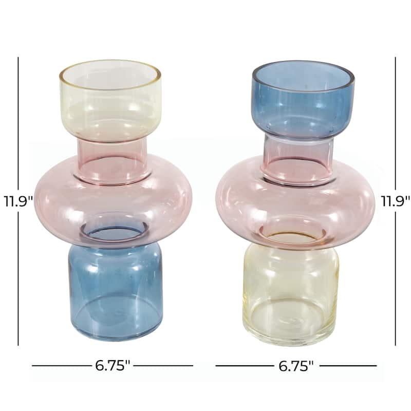 Glass Ombre Decorative Vase - Set of 2 Multi Colored - Roche River Decor