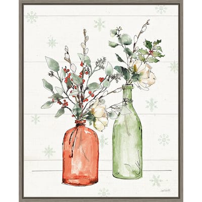 Modern Farmhouse II Christmas Floral Vase by Anne Tavoletti Framed Canvas Wall Art