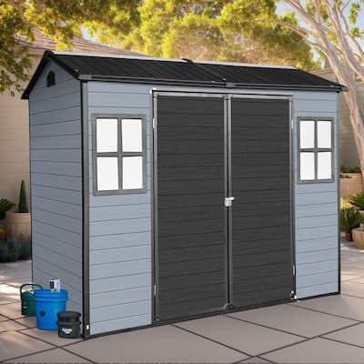 Patio Durable Steel Frame Resin Garden Shed with Floor and Lockable Door, 2 Windows