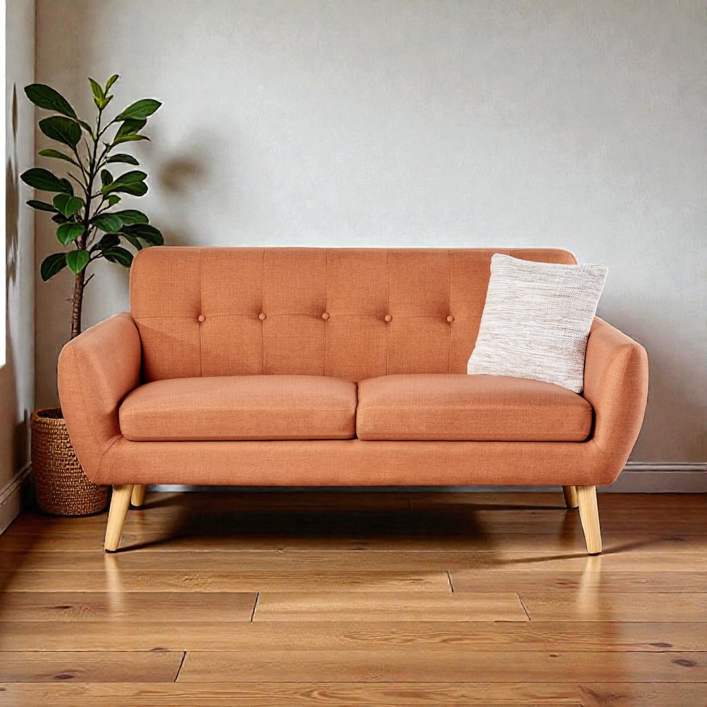 67.25" Button Tufted Loveseat, Mid-Century Modern Upholstered Sofa with Tapered Wood Legs